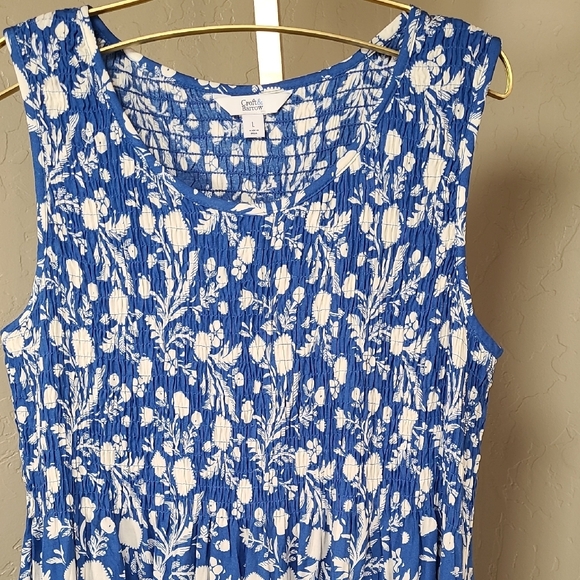 Croft & Barrow Blue and White Floral Smock Sleeveless Dress Large - Picture 3 of 12